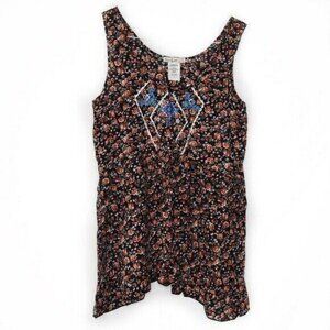 Squared Love Blouse M Womens Floral Print Peplum Sleeveless Tank Top NEW
